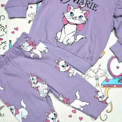 Бебешки памучен комплект в лилаво с котето Мари