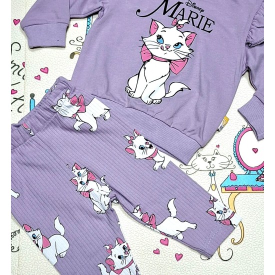 Бебешки памучен комплект в лилаво с котето Мари