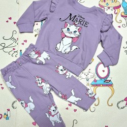 Бебешки памучен комплект в лилаво с котето Мари