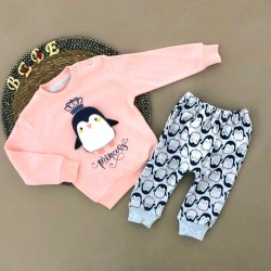 Бебешки комплект в розово и сиво   Пингвинче