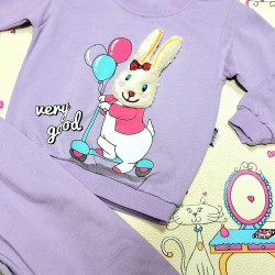 Детски памучен комплект в лилаво  Зайче с балони