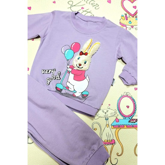 Детски памучен комплект в лилаво ,,Зайче с балони
