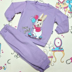 Детски памучен комплект в лилаво Зайче с балони Детски памучен комплект в лилаво Зайче с балони