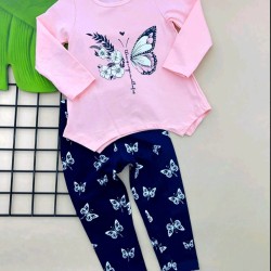 Детски комплект с блуза в розово и клин с пеперуди Детски комплект с блуза в розово и клин с пеперуди