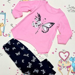 Детски комплект с блуза в розово и клин с пеперуди Детски комплект с блуза в розово и клин с пеперуди