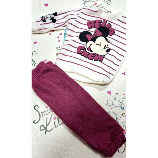 Бебешки много мек комплект в бяло и бордо с Мини Маус Бебешки много мек комплект в бяло и бордо с Мини Маус