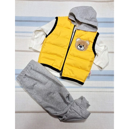 Бебешки комплект с жълт шушляков елек с блуза с Мики Маус