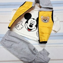 Бебешки комплект с жълт шушляков елек с блуза с Мики Маус Бебешки комплект с жълт шушляков елек с блуза с Мики Маус