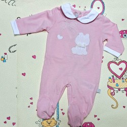 Луксозен италиански бебешки гащеризон в розово и бяло с коте в кутия