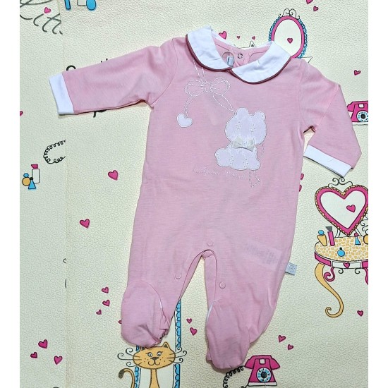 Луксозен италиански бебешки гащеризон в розово и бяло с коте в кутия