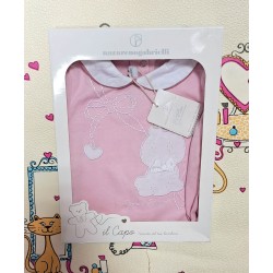 Луксозен италиански бебешки гащеризон в розово и бяло с коте в кутия