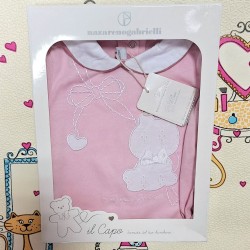 Луксозен италиански бебешки гащеризон в розово и бяло с коте в кутия