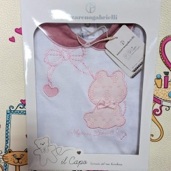 Луксозен италиански бебешки гащеризон в бяло и бордо с коте в кутия