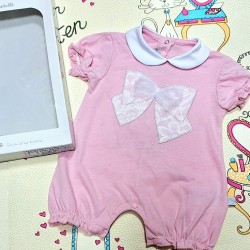 Луксозен италиански бебешки летен гащеризон в розово с дантелена панделка