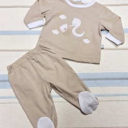Луксозен италиански бебешки комплект в бежово с щъркелче в кутия