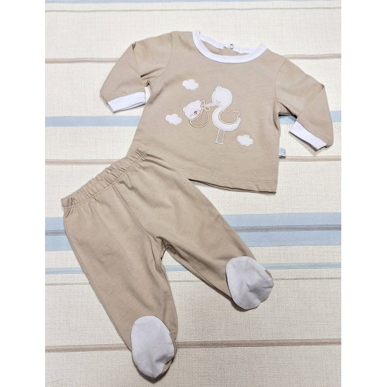 Луксозен италиански бебешки комплект в бежово с щъркелче в кутия