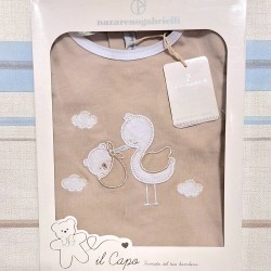 Луксозен италиански бебешки комплект в бежово с щъркелче в кутия