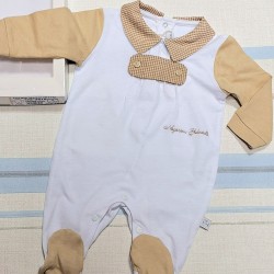 Луксозен италиански бебешки гащеризон в бяло и бежово каре в кутия