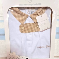 Луксозен италиански бебешки гащеризон в бяло и бежово каре в кутия