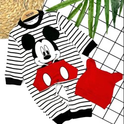 Бебешки гащеризон в бяло и черно райе с Мики Маус и шапка