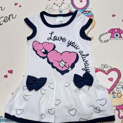 Бебешка лятна боди рокля в тъмносиньо и бяло с цветя и панделки Бебешка лятна боди рокля в тъмносиньо и бяло с цветя и панделки