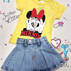 Детски летен комплект с дънкова пола и тениска с Мини Маус