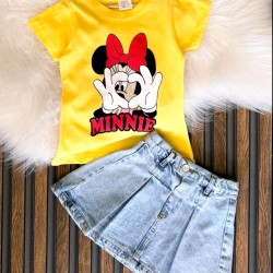 Детски летен комплект с дънкова пола и тениска с Мини Маус Детски летен комплект с дънкова пола и тениска с Мини Маус
