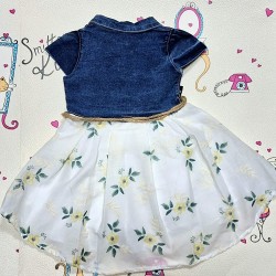 Детска лятна дънкова рокля с жълти цветя и коланче