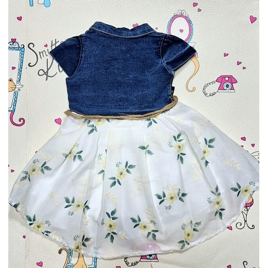 Детска лятна дънкова рокля с жълти цветя и коланче Детска лятна дънкова рокля с жълти цветя и коланче