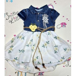 Детска лятна дънкова рокля с жълти цветя и коланче