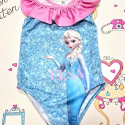 Детски цял бански в синьо и розово с Елза от Замръзналото кралство