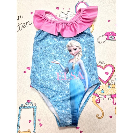 Детски цял бански в синьо и розово с Елза от Замръзналото кралство