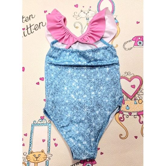 Детски цял бански в синьо и розово с Елза от Замръзналото кралство