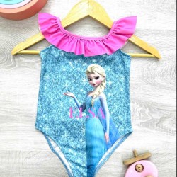 Детски цял бански в синьо и розово с Елза от Замръзналото кралство Детски цял бански в синьо и розово с Елза от Замръзналото кралство