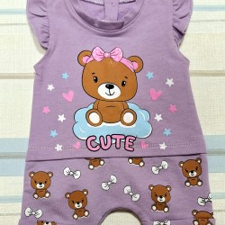 Бебешки летен гащеризон ромпър в лилаво с мече Бебешки летен гащеризон ромпър в лилаво с мече