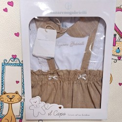 Луксозен италиански бебешки гащеризон в бяло и бежово кафяво в кутия