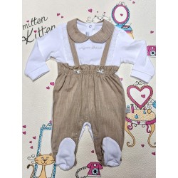 Луксозен италиански бебешки гащеризон в бяло и бежово кафяво в кутия Луксозен италиански бебешки гащеризон в бяло и бежово кафяво в кутия