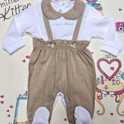 Луксозен италиански бебешки гащеризон в бяло и бежово кафяво в кутия