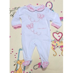 Луксозен италиански бебешки гащеризон в бяло с розови пеперуди в кутия Луксозен италиански бебешки гащеризон в бяло с розови пеперуди в кутия