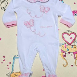 Луксозен италиански бебешки гащеризон в бяло с розови пеперуди в кутия