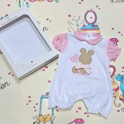 Луксозен италиански бебешки летен гащеризон в бяло и розово в кутия Луксозен италиански бебешки летен гащеризон в бяло и розово в кутия