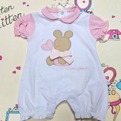 Луксозен италиански бебешки летен гащеризон в бяло и розово в кутия