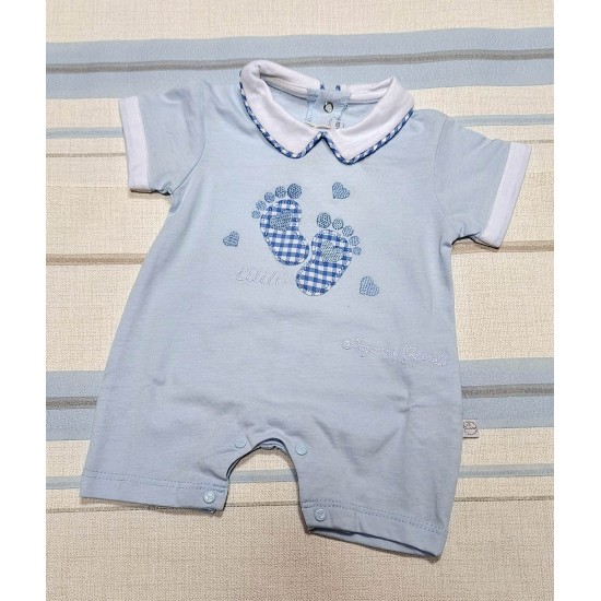 Луксозен италиански бебешки летен гащеризон в синьо в кутия