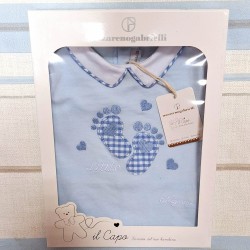 Луксозен италиански бебешки летен гащеризон в синьо в кутия