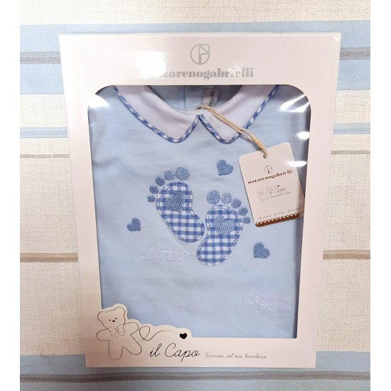 Луксозен италиански бебешки летен гащеризон в синьо в кутия