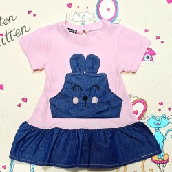 Бебешка лятна рокля в светло розово и деним Зайче Бебешка лятна рокля в светло розово и деним Зайче