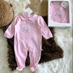 Луксозен италиански бебешки гащеризон в розово с кученце в кутия