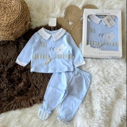 Луксозен италиански бебешки комплект в синьо със зайче в кутия