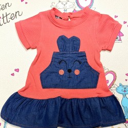 Бебешка лятна рокля от деним и корал Зайче Бебешка лятна рокля от деним и корал Зайче