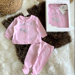 Луксозен италиански бебешки комплект в розово с кученце в подаръчна кутия